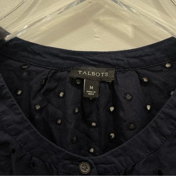 Tablots Eyelet Dots Cotton Lightweight Long Sleeve Shirt Button Down Navy Blue M - Picture 3 of 7